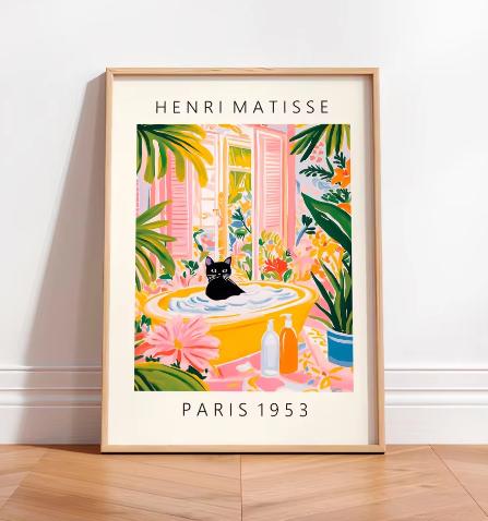 Grappige Zwarte Kat op Toilet Canvas Poster – Badkamer Wanddecoratie