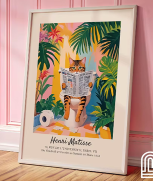 Grappige Zwarte Kat op Toilet Canvas Poster – Badkamer Wanddecoratie