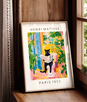 Grappige Zwarte Kat op Toilet Canvas Poster – Badkamer Wanddecoratie