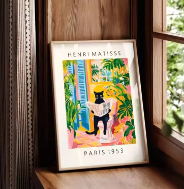 Grappige Zwarte Kat op Toilet Canvas Poster – Badkamer Wanddecoratie