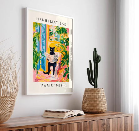 Grappige Zwarte Kat op Toilet Canvas Poster – Badkamer Wanddecoratie