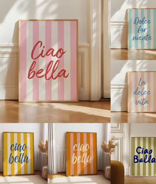Ciao Bella Canvas Poster – Italiaanse Quote Wanddecoratie