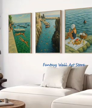 Mediterrane Strand Poster – Italiaanse Kust Canvas Wanddecoratie