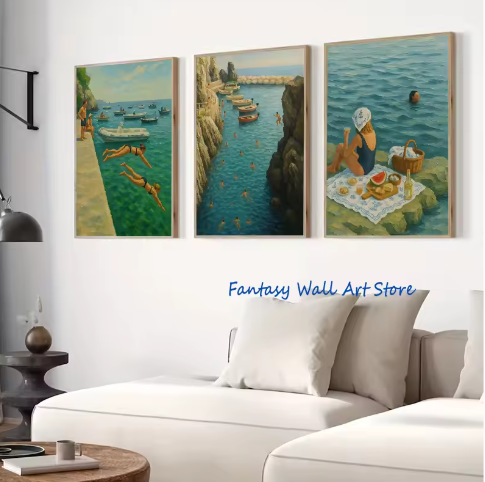 Mediterrane Strand Poster – Italiaanse Kust Canvas Wanddecoratie