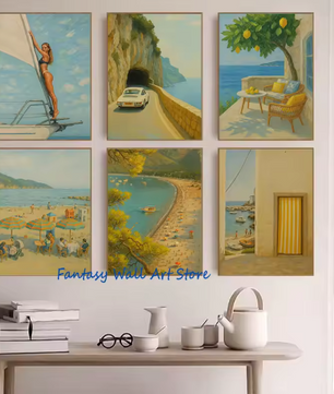 Mediterrane Strand Poster – Italiaanse Kust Canvas Wanddecoratie