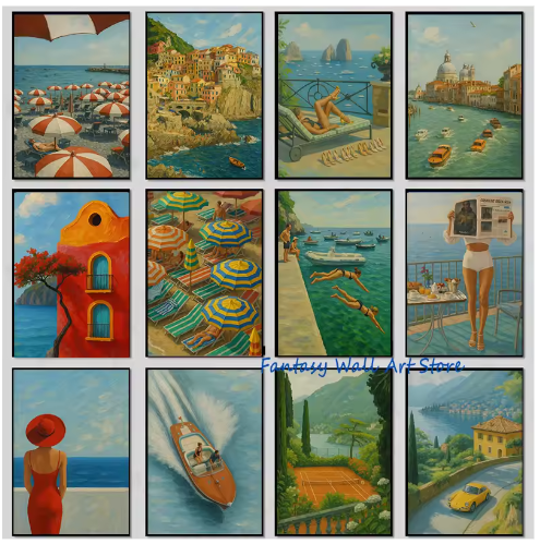 Mediterrane Strand Poster – Italiaanse Kust Canvas Wanddecoratie
