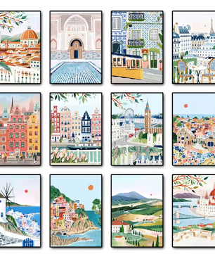 Wereld Steden Canvas Poster – Reis Stadslandschap Muurkunst voor Woonkamer en Interieurdecoratie