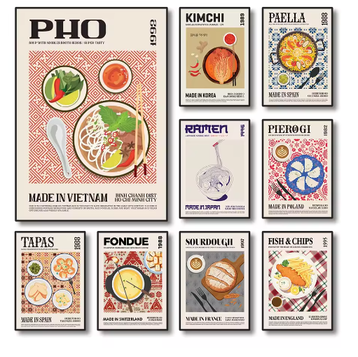 Wereldkeuken Canvas Poster – Heerlijk Eten Muurdecoratie