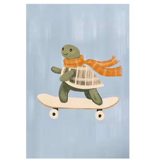 Grappige Dieren Canvas Poster – Skateboard Dieren Kinderkamer Muurdecoratie