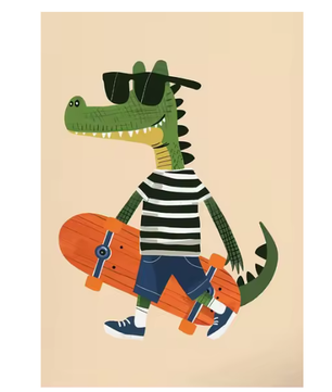 Grappige Dieren Canvas Poster – Skateboard Dieren Kinderkamer Muurdecoratie