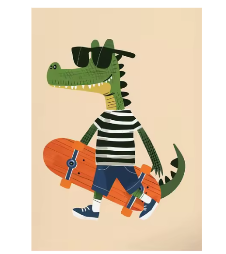 Grappige Dieren Canvas Poster – Skateboard Dieren Kinderkamer Muurdecoratie