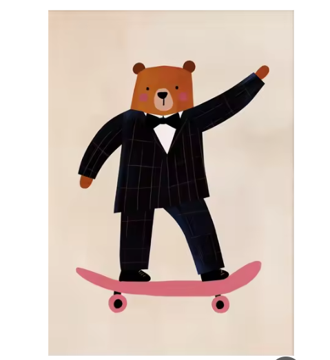 Grappige Dieren Canvas Poster – Skateboard Dieren Kinderkamer Muurdecoratie