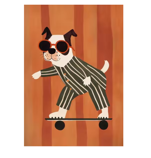 Grappige Dieren Canvas Poster – Skateboard Dieren Kinderkamer Muurdecoratie