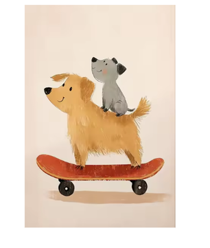 Grappige Dieren Canvas Poster – Skateboard Dieren Kinderkamer Muurdecoratie