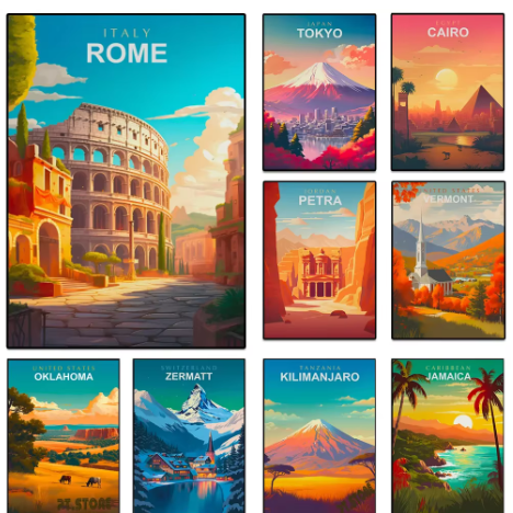 Wereld Steden Canvas Poster – Reis Landmark Muurdecoratie