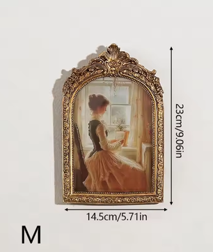 Antieke Boogvormige Fotolijst – Goud Gesneden Reliëf, Klassieke Hars Fotolijst voor Tafel of Muur