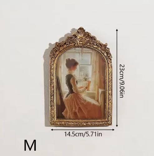 Antieke Boogvormige Fotolijst – Goud Gesneden Reliëf, Klassieke Hars Fotolijst voor Tafel of Muur