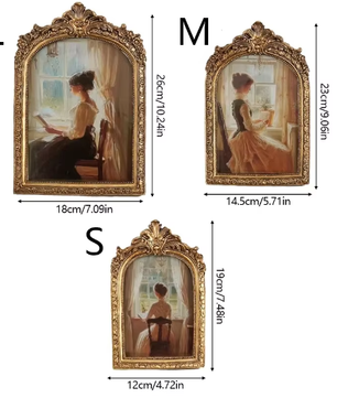 Antieke Boogvormige Fotolijst – Goud Gesneden Reliëf, Klassieke Hars Fotolijst voor Tafel of Muur