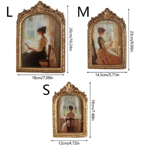 Antieke Boogvormige Fotolijst – Goud Gesneden Reliëf, Klassieke Hars Fotolijst voor Tafel of Muur