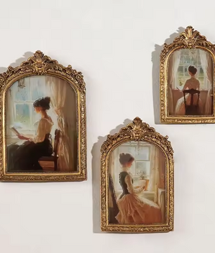 Antieke Boogvormige Fotolijst – Goud Gesneden Reliëf, Klassieke Hars Fotolijst voor Tafel of Muur