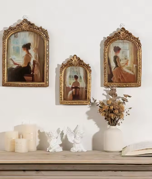 Antieke Boogvormige Fotolijst – Goud Gesneden Reliëf, Klassieke Hars Fotolijst voor Tafel of Muur