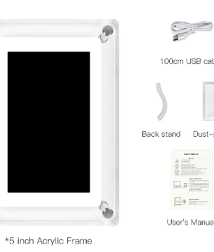 Acryl Digitale Fotolijst 5 Inch – IPS Scherm, Verticale Display met 4 GB Geheugen en Oplaadbare Batterij