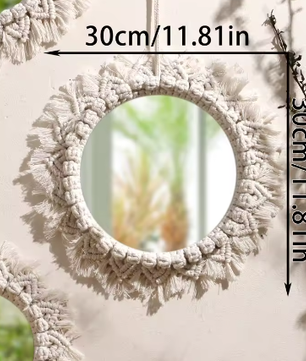 Macramé Spiegel Wanddecoratie – Boho Geweven Muurspiegel met Kwastjes voor Woonkamer en Slaapkamer