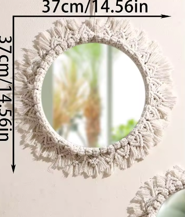 Macramé Spiegel Wanddecoratie – Boho Geweven Muurspiegel met Kwastjes voor Woonkamer en Slaapkamer