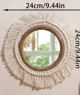 Macramé Spiegel Wanddecoratie – Boho Geweven Muurspiegel met Kwastjes voor Woonkamer en Slaapkamer