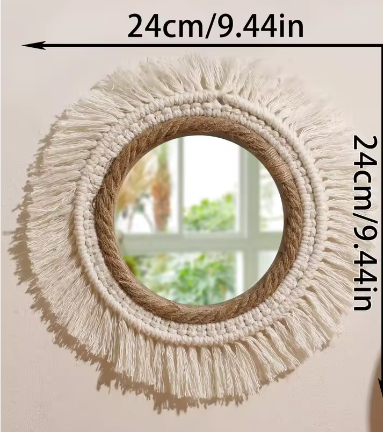 Macramé Spiegel Wanddecoratie – Boho Geweven Muurspiegel met Kwastjes voor Woonkamer en Slaapkamer