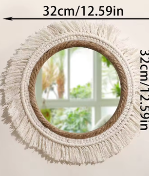 Macramé Spiegel Wanddecoratie – Boho Geweven Muurspiegel met Kwastjes voor Woonkamer en Slaapkamer
