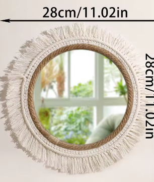 Macramé Spiegel Wanddecoratie – Boho Geweven Muurspiegel met Kwastjes voor Woonkamer en Slaapkamer