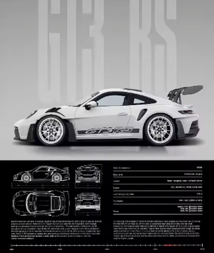 Minimalistische Sportwagen Poster op Canvas – GT3-RS Stijl Supercar Wanddecoratie voor Interieur