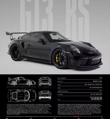 Minimalistische Sportwagen Poster op Canvas – GT3-RS Stijl Supercar Wanddecoratie voor Interieur