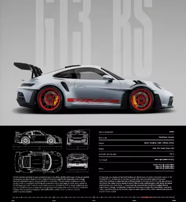 Minimalistische Sportwagen Poster op Canvas – GT3-RS Stijl Supercar Wanddecoratie voor Interieur