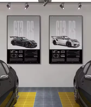 Minimalistische Sportwagen Poster op Canvas – GT3-RS Stijl Supercar Wanddecoratie voor Interieur