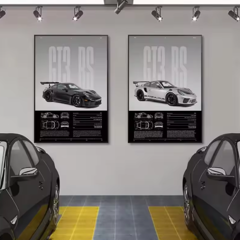 Minimalistische Sportwagen Poster op Canvas – GT3-RS Stijl Supercar Wanddecoratie voor Interieur
