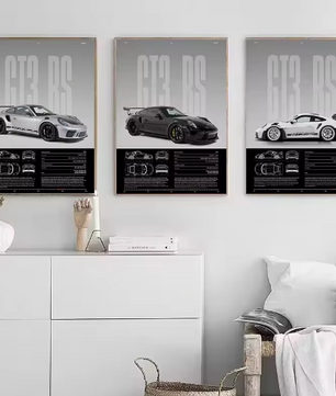 Minimalistische Sportwagen Poster op Canvas – GT3-RS Stijl Supercar Wanddecoratie voor Interieur