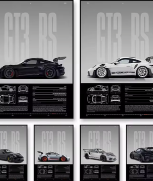 Minimalistische Sportwagen Poster op Canvas – GT3-RS Stijl Supercar Wanddecoratie voor Interieur
