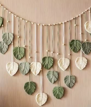 Boho Geweven Blad Muurhanger – Decoratieve Macramé Wanddecoratie in Natuurlijke Stijl