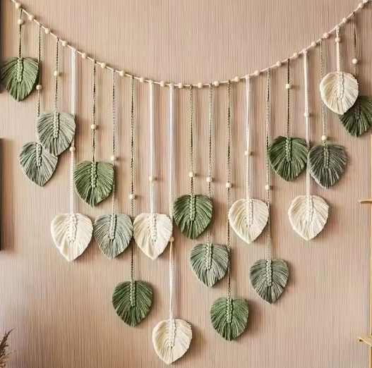 Boho Geweven Blad Muurhanger – Decoratieve Macramé Wanddecoratie in Natuurlijke Stijl