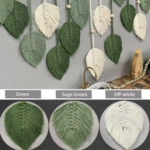 Boho Geweven Blad Muurhanger – Decoratieve Macramé Wanddecoratie in Natuurlijke Stijl