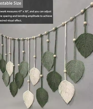 Boho Geweven Blad Muurhanger – Decoratieve Macramé Wanddecoratie in Natuurlijke Stijl