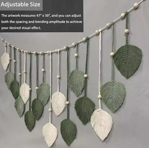 Boho Geweven Blad Muurhanger – Decoratieve Macramé Wanddecoratie in Natuurlijke Stijl