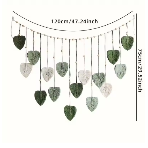 Boho Geweven Blad Muurhanger – Decoratieve Macramé Wanddecoratie in Natuurlijke Stijl