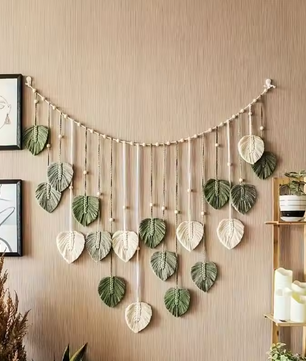 Boho Geweven Blad Muurhanger – Decoratieve Macramé Wanddecoratie in Natuurlijke Stijl