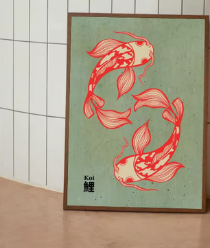 Japanse Koi Vis Canvas Poster – Minimalistische Rode Koi Wanddecoratie voor Modern Interieur