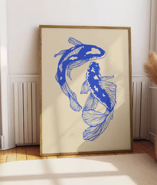 Japanse Koi Vis Canvas Poster – Minimalistische Rode Koi Wanddecoratie voor Modern Interieur