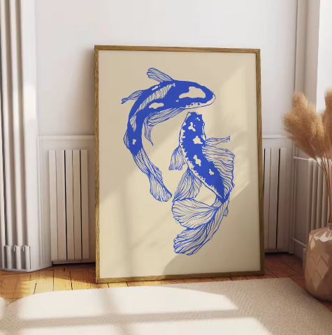 Japanse Koi Vis Canvas Poster – Minimalistische Rode Koi Wanddecoratie voor Modern Interieur