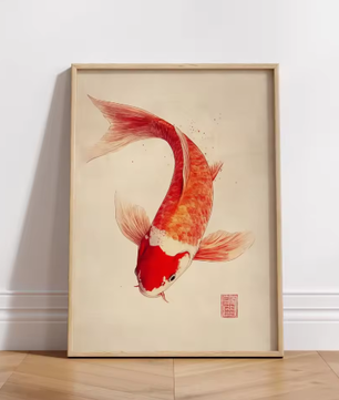 Japanse Koi Vis Canvas Poster – Minimalistische Rode Koi Wanddecoratie voor Modern Interieur